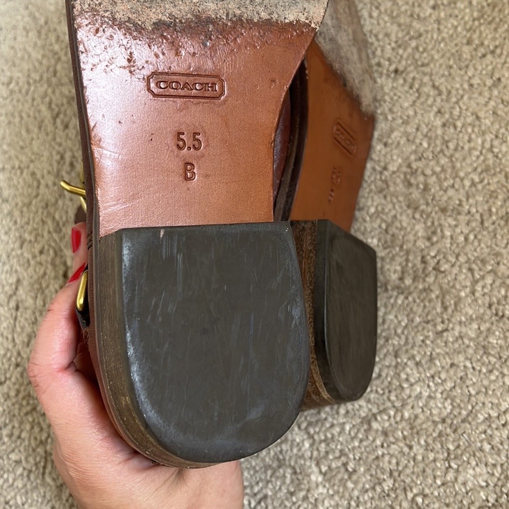 Coach Leoda Dark Ginger Distressed Brown Leather Bootie Ankle Boots Buckle 5.5 - Picture 14 of 14